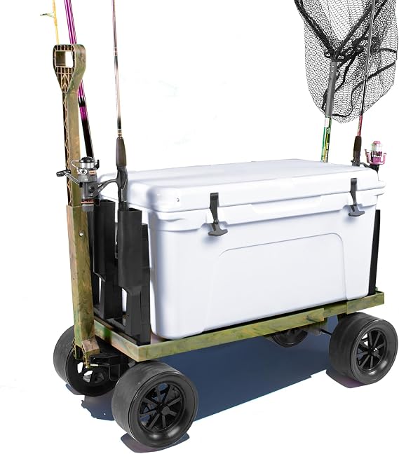 Mighty Max Cart Collapsible Outdoor Utility Wagon, 250lb Capacity, Fishing Camping Gardening Yard All-Terrain Cooler Wheels with Rod Holders, Camo