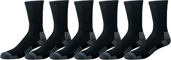 Amazon Essentials Men's Performance Cotton Cushioned Moisture Control Socks, Athletic Crew, Breathable, 6 Pairs