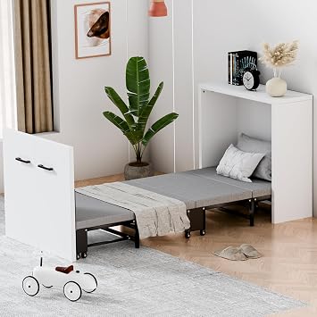NAIZEA Murphy Bed w/Mattress, Foldable Murphy Bed Cabinet, 75" x 29" Cot Size Fold Out Beds for Guest Bedroom, Living Room, Office, Easy Pull Out and Folding
