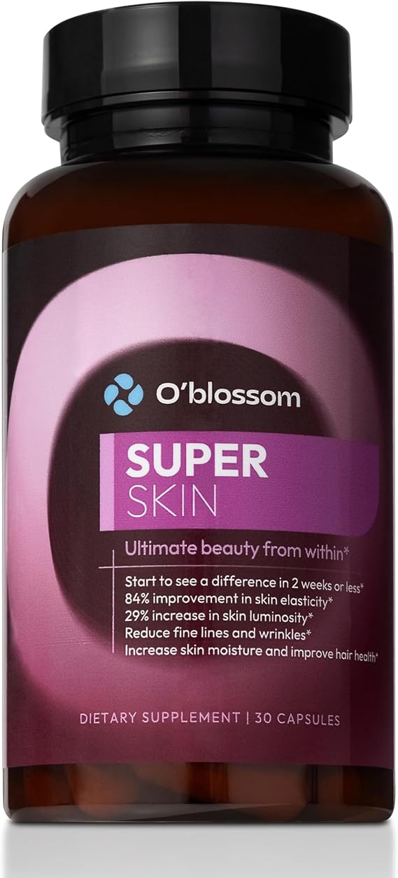 O'blossom Super Skin Beauty Supplement with SkinAx2 - Clinically Proven Best Sellers for Super Youth: Boosts Elasticity by 84%, Reduces Wrinkle Depth by 18%, Increases Collagen Production by 34%
