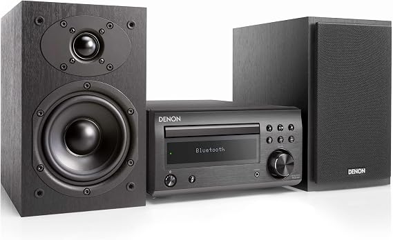Denon D-M41 Home Theater Mini Amplifier and Bookshelf Speaker Pair - Compact HiFi CD Stereo System with Speakers, FM/AM Tuner, Wireless Bluetooth Amplifier | Perfect for Small Rooms and Home Cinema