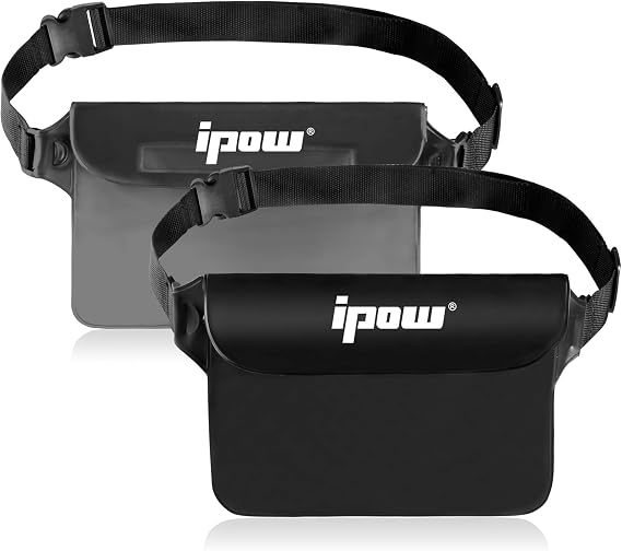 ipow Waterproof Pouch Bag Case with Adjustable Waist Strap [2 Pack] Transparent Screen Touchable for Beach, Swimming, Boating, Fishing, Hiking - Keep Your Phone and Valuables Safe and Dry