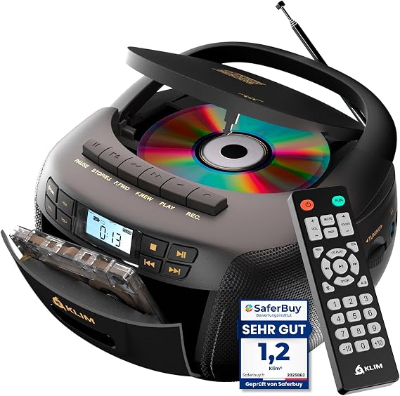 CD Player mit Kassette Kassettenspieler Kassettenrekorder Radio mit CD und Kassette CD Player mit Radio & USB Bluetooth CD-Player (Schwarz Gold)