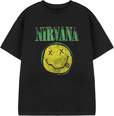 Nirvana Kids Black Short-Sleeved T-Shirt | Yellow Logo Graphic Tee for Children | Grunge Music Band Unisex Apparel for Teens