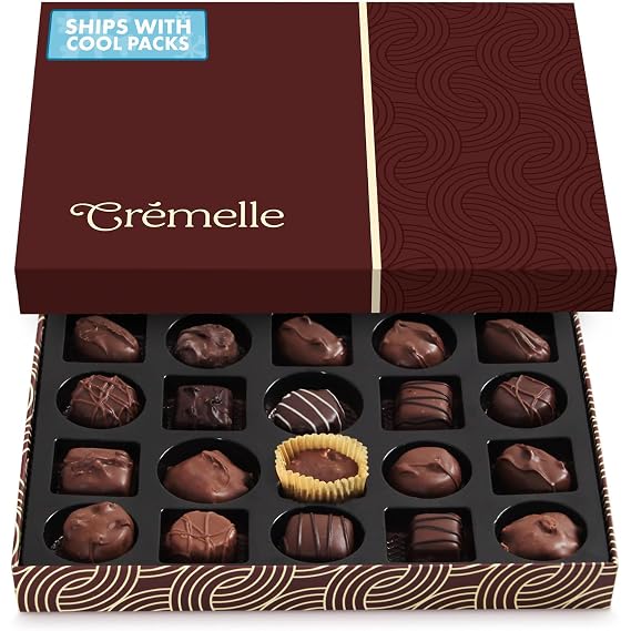 Cremelle Chocolate Gift Box, 20 Pieces Collection of Mothers Day Chocolate Gift Basket, Perfect Chocolates Assortments for Any Occasion, Holidays, Birthdays, Anniversaries, Corporate Gourmet Gifts Baskets and More