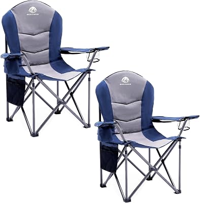 Oversized Camping Chair,Fully Padded Camp Chair Outdoor Heavy Duty Folding Lawn Chair with Cooler Bag,Head and Side Pocket -Support 400 lbs