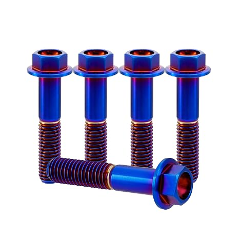 Rison Titanium Flanged Hex Head Bolt M4x0.7x25mm 6AL4V Aerospace Grade Ti Bolt Burnt Blue Pack of 5