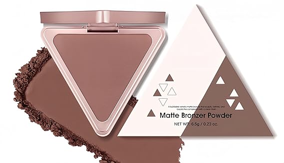 Matte Bronzer Powder 5 Colors Buildable Natural Contour Bronzer Palette Long Lasting Setting Face Bronzered Powder (02 Dark)