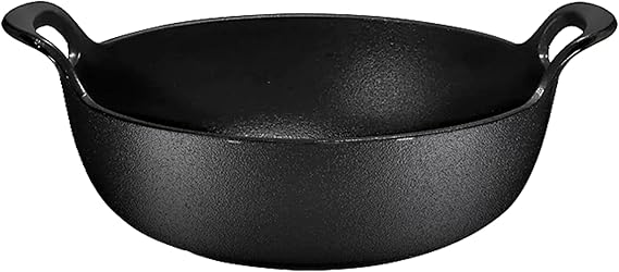 Bruntmor 3 Qt Pre-seasoned Cast Iron Balti Dish In Black, 3 Quart Medium Cast Iron Casserole Dish, Nonstick Handi Cast Iron Kadai Indian, Asian Wok, Pioneer Women Dutch Oven