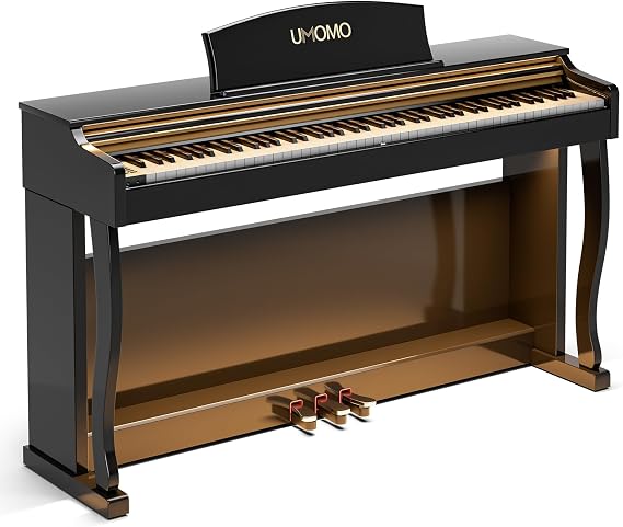 UMOMO 88- Key Weighted Hammer Action Digital Piano with Adjustable Light, Full-Size Electric Keyboard with Triple Pedals, Realistic Touch for Beginners & Intermediate Players Glossy Black