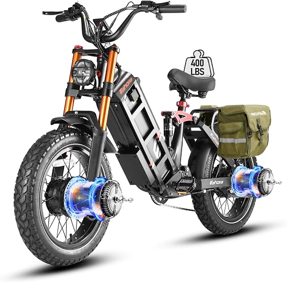 eAhora Juliet Pro-II Electric Bike - 2000W/5200W 34/43MPH Long Range 70AH 60V Ebike for Adults, 120-220Miles 20" Fat Tire Full Suspension Mountain E-Bike