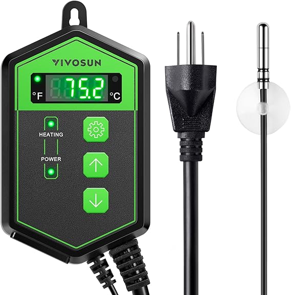 VIVOSUN Digital Heat Mat Thermostat Controller, 40108 oF 1000W for Reptiles, Seedlings, Germination, Incubation and Fermentation