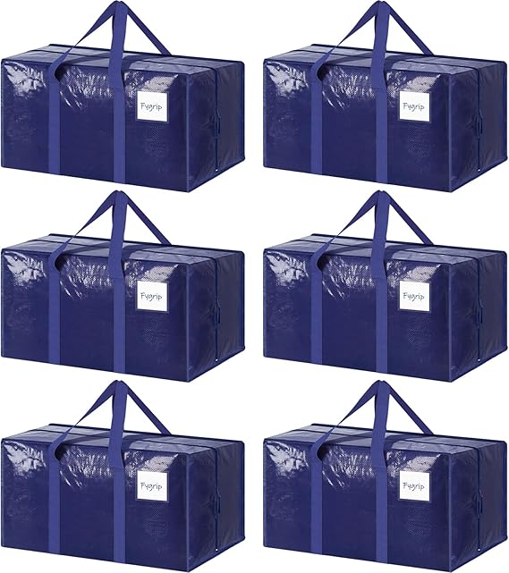 6 Pack Extra Heavy Duty Large Moving Bags with Strong Zipper, Dark Blue