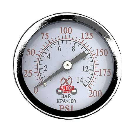 2" Air Pressure Gauge Center Back Mount 1/8" NPT 2" Dial - 0 to 200 PSI