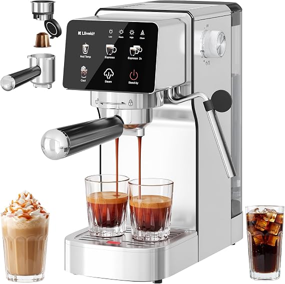 LLIVEKIT 2 in 1 Multi Capsule Coffee Machine with Milk Frother, 20 Bar