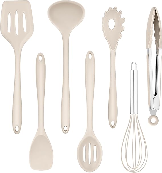 Homikit Kitchen Utensil Set 7 Pieces Khaki Silicone Kitchen Utensils Set