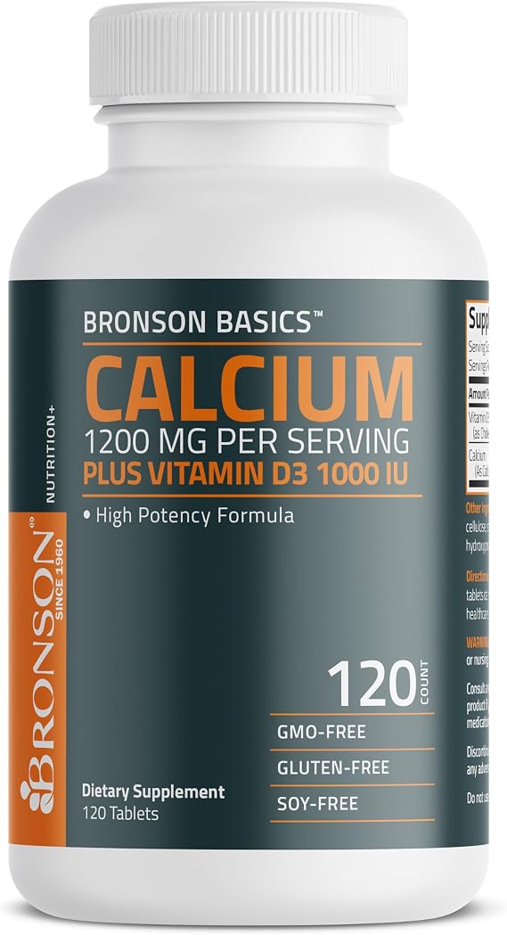 Bronson Calcium 1200 mg + Vitamin D3 1000 IU for Bone Health, 120 Tablets