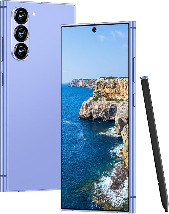 Unlocked Cell Phones I25 Ultra Smartphone Android 14 Phones 12+256GB/6.8" HD Screen/Dual SIM/108MP+48MP Camera/6800 mAh/Built-in Pen (Grape Purple)