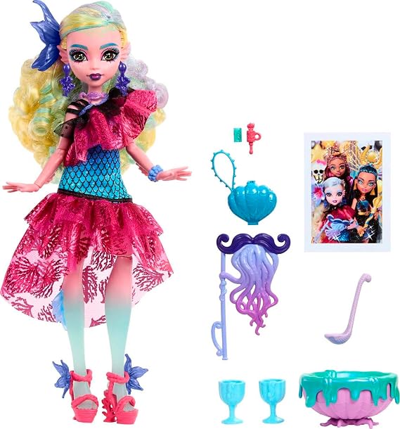 Monster High Pokeball Doll Lagoona Blue Party Dress with Themed Accessories Including Balloon & Punch Bowl