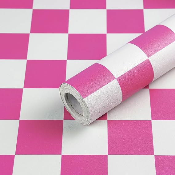 CAX Hot Pink Checkerboard Peel and Stick Wallpaper Mosaic Contact Paper