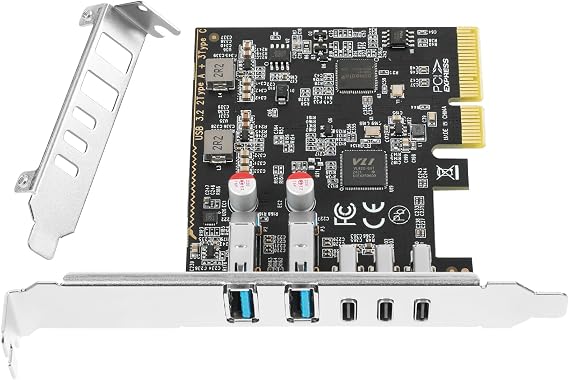 PCIe USB C 3.2/3.1 Gen 2 Expansion Card, 5 Port (3 Type-C + 2 Type-A) PCI-E Adapter Controller, 10+10Gbps for Desktop PC