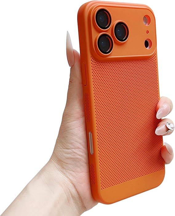 Heat Dissipation Cover for iPhone 17 Pro case,Slim Hard Back Case Cooling Breathable Cellular Hole Bumper with Camera Lens Protection (Orange,iPhone 17 Pro)