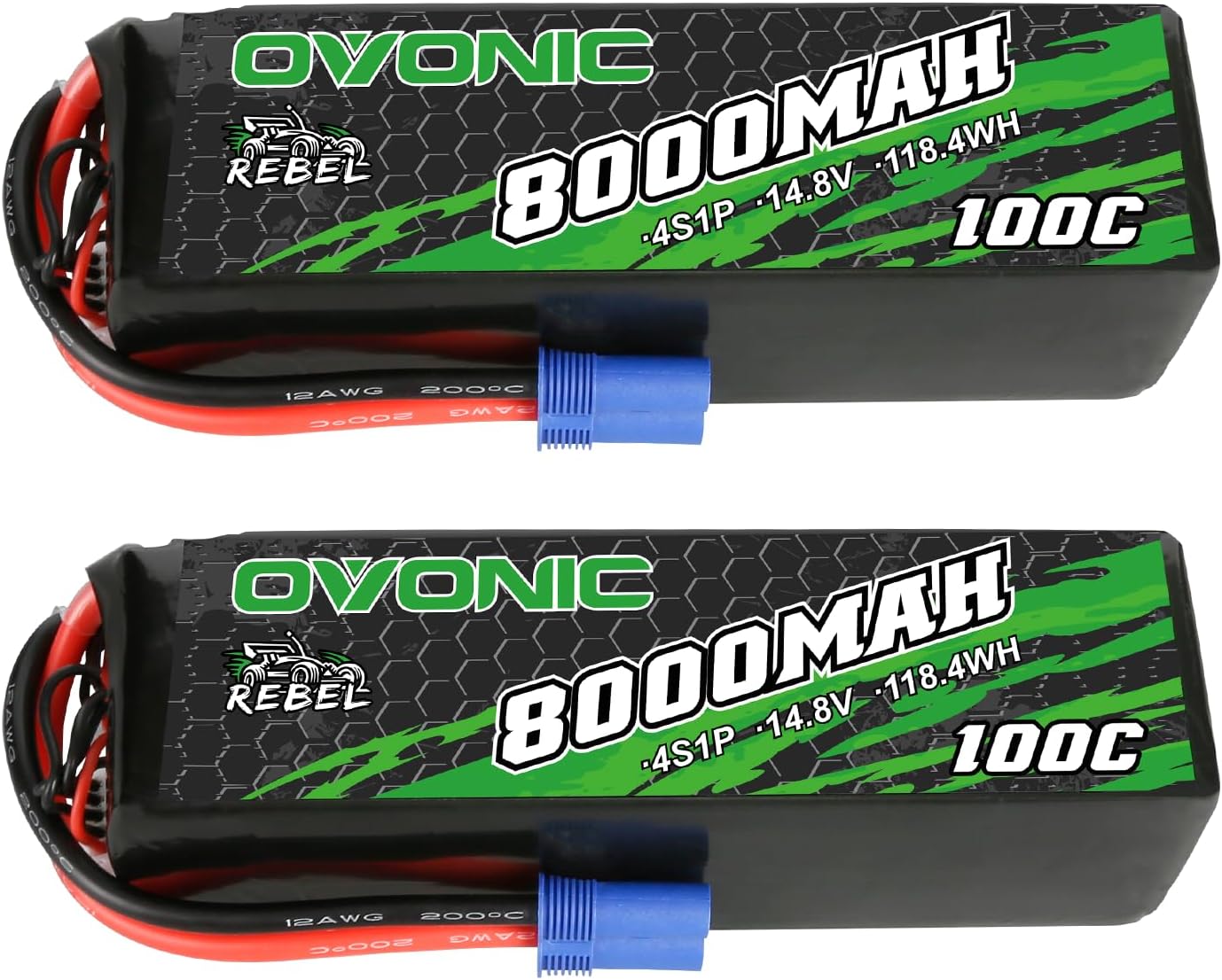 OVONIC 100C 4S 8000mAh 14.8V Lipo Battery with EC5 Connector for arrma 15 Scale RC Cars and Trucks Buggy Truggy 2pcs