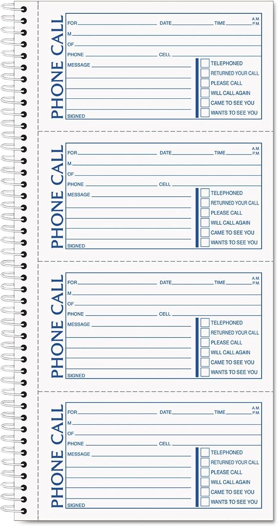 TOPS Phone Message Book, Carbonless Duplicate, 4 Messages per Page, 200 Set per Book (4002)