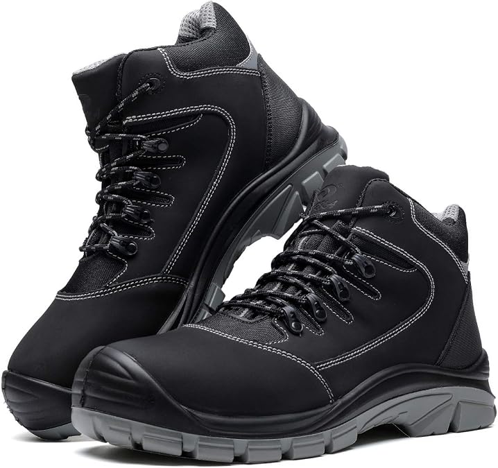DRKA Men's Steel Toe Work Boots Water Resistant Safety Shoes