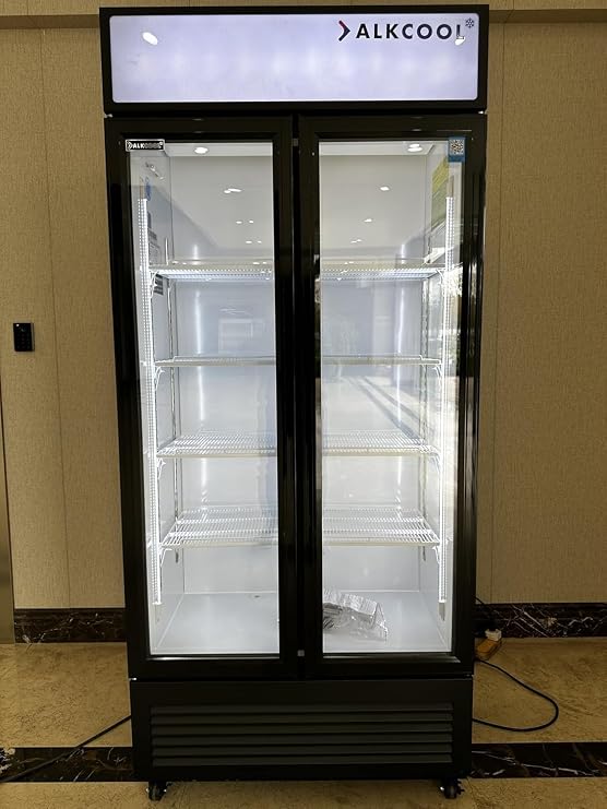 Commercial Beverage Refrigerator DisplayFridge, Two Glass Door Upright Drink Cooler with LED LightAdjustable Shelves,ETL Sanitation,18.5 Cu Ft,35.6" lide(Hinge Door)