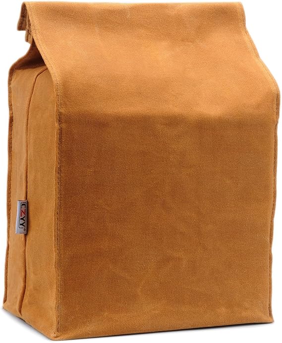 CZYY Waxed Canvas Lunch Bag, 5L Reusable Food Tote for Work and Picnics | Classic Brown Bag Shape, Flexible Roll-and-Fold Design, Holds Bottles, Snacks, Fruit & Meals, For Office, School or Picnics