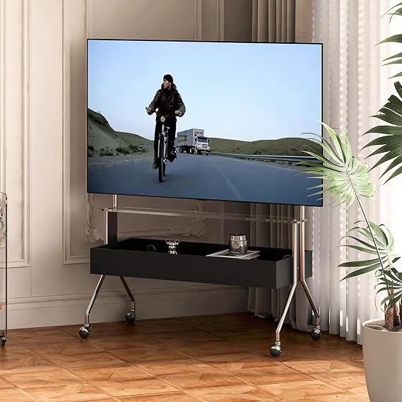 Rolling TV Stand for 40-75 Inch TVs, Mobile TV Stand on Wheels with Adjustable Mount and Shelves, Portable Floor TV Cart for Living Room, Bedroom, Office, Holds 110 lbs(Brown)