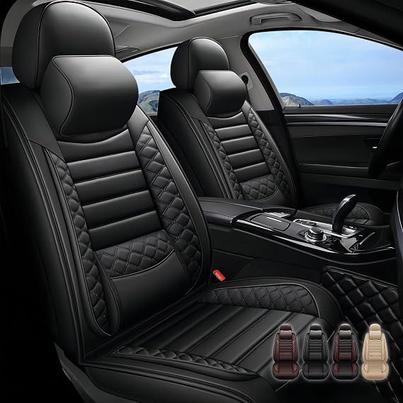 Seat Covers for Mercedes-Benz EQE 350 2022-2025,Luxury Leather Car Seat Cover Full Set Waterproof 5 Seat Protector,Breathable Vehicle Seat Cover Airbag Compatible Car Cushions(Black with Pillows)