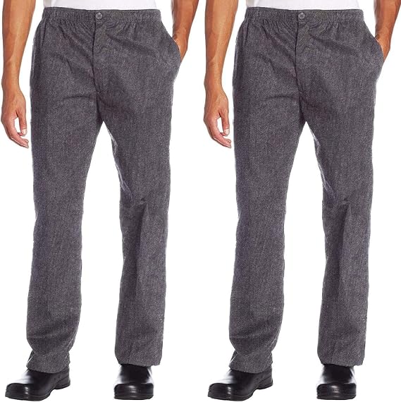 Chef Code 2-Pack Classic Trouser Chef Pant - Elastic Waist with Button and Zipper