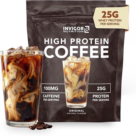 INVIGOR8 High Protein Coffee Powder 25 Grams Whey Isolate100mg Natural Green Tea Caffeine | 0 Added Sugar Keto Gluten Free 99.9% Lactose Free | Hot or Iced15 Serving 15 Servings (17 OZ, Original)