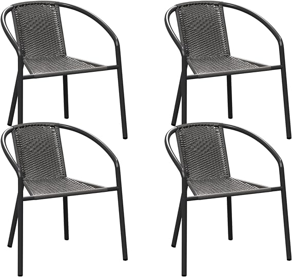 Outdoor Chairs Stackable - Set of 4 Indoor Outdoor Dining Rattan Chairs Curved Back, All Weather Bistro Patio Chairs, Grey