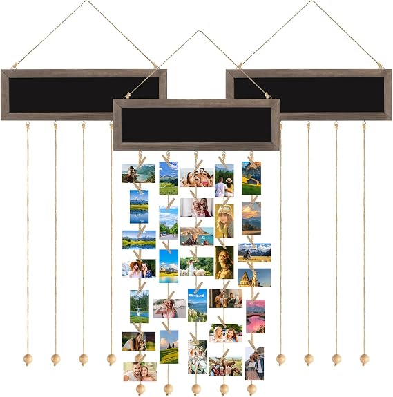 CYEAH 3 Pack Picture Frames Collage Display Board with Clips, Collage Photo Hanging Display Picture Board Wood Rustic Frames for Wall Decor, DIY Photo Frames Photos Cards Organizer for Family Friends