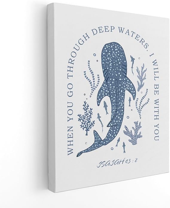 APJYM Whale Shark Christian Wall Decor, When You Go Through Deep Waters Bible Verse isaiah 43 2 Wall Art for christian home room decor, Whale Shark Gifts, 11x14 Inch Framed