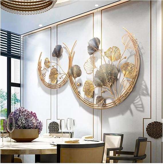 Creative Handmade 3D Ginkgo Wall Decor for Indoor, Simple Modern Luxury Metal Sculpture for Garden, Living Room, Bedroom, Dining Room Large