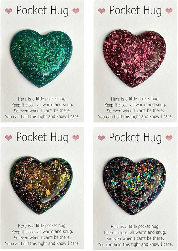 4 Pack Pocket Hug Heart Token With Greeting Card - Pocket Hug Cards Keepsake Gifts - Hug Miss You Birthday Wedding Valentines Mothers Day Gifts for Mom Women