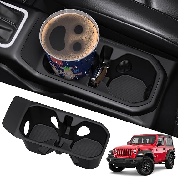 Updated Cup Holder Insert Fit for 20182025 Jeep Wrangler JL JLU 4XE& Gladiator JT 20202025 Accessories,Premium Silicone Non-Slip Cup Holder Coaster Pad,Heat Resistant,Car Cup Liner Interior Gifts