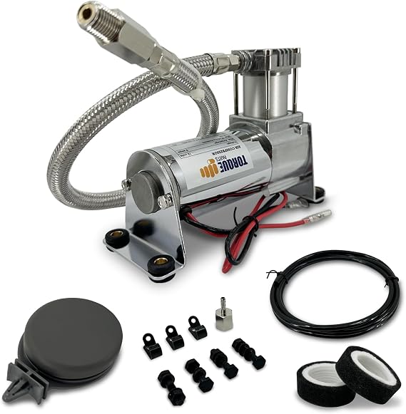 TORQUE 12V Heavy Duty 444c Air Compressor Kit - 120 PSI, Portable Single Port, Replaces Air Lift 16092 16192 - Compressor for Train Horns, Air Horns, Air Ride Suspension, Train Horn Systems (TR16192)