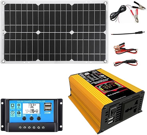6000W Solar Power Kit - Complete Off-Grid System with LCD Inverter, 30A Charge Controller & 18W Monocrystalline Panel for RV, Camping, Home Backup 12V to 220V/110V (Yellow)