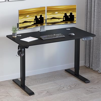 Adjustable Height Electric Standing Desk - 48 x 24 Inch Sit Stand Computer Desk, Stand Up Desk Table for Home Office, Black Frame  Black Top