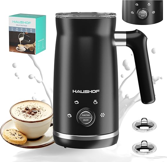 HAUSHOF 4-in-1 Electric Milk Frother and Steamer, Warm and Cold Foam Maker | Automatic Milk Warmer, Large Capacity, Frother for Coffee, Latte, Macchiato, Cappuccino, Hot Chocolate