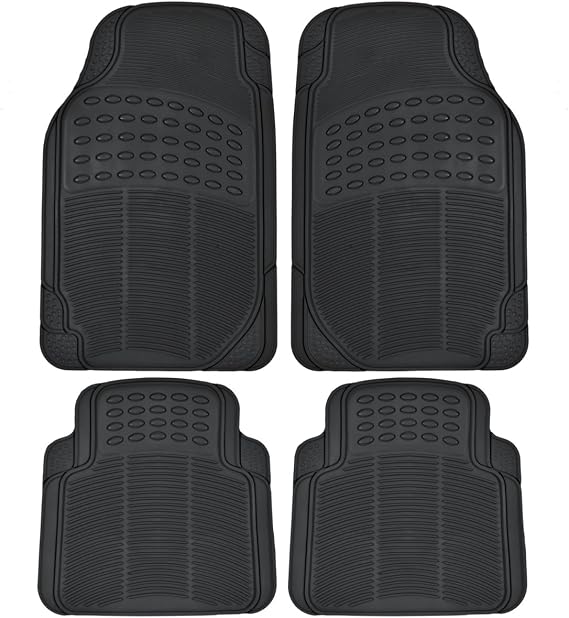 All Weather Tough Rubber Car Floor Mats Liners-Heavy Duty Trimmable Semi Custom Fit for Car Truck Van SUV (Black)