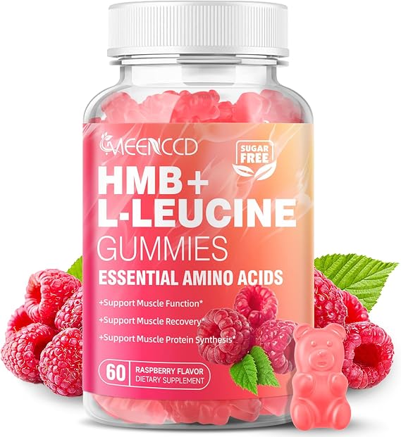 MEENCCD HMB and L-Leucine Gummies, HMB and Leucine Amino Acid for Muscle Growth, Muscle Maintenance, and Muscle Comfort, for Men & Women, Sugar-Free, Raspberry Flavor, 60 Count