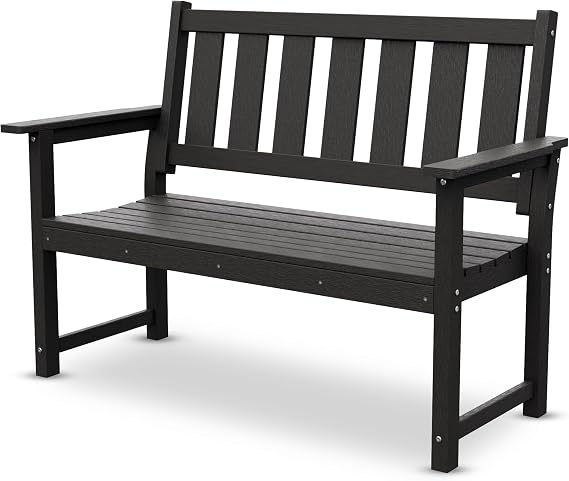 50" Poly Lumber Outdoor Bench, 2-Person HDPE Weatherproof Patio Garden Bench with 800 lbs Weight Capacity, Multi-Purpose Design Ideal for Porch, Backyard, Lawn, Park, Balcony and School (Black)