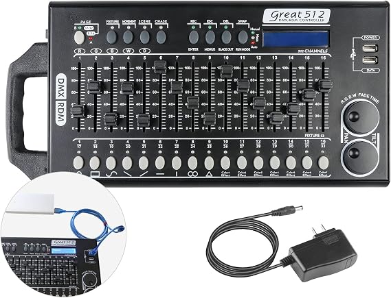 DMX 512 Stage Light Controller - 512 Channel DMX Lights Controller with Built-in Program and RDM Dip Switch Function