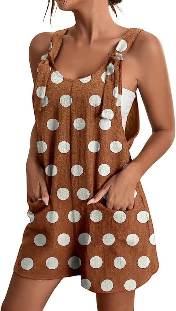Women Floral Romper Shorts Sleeveless Wide Shoulder Strap with Pockets Classic Summer Beach Womens Rompers Jumpsuit